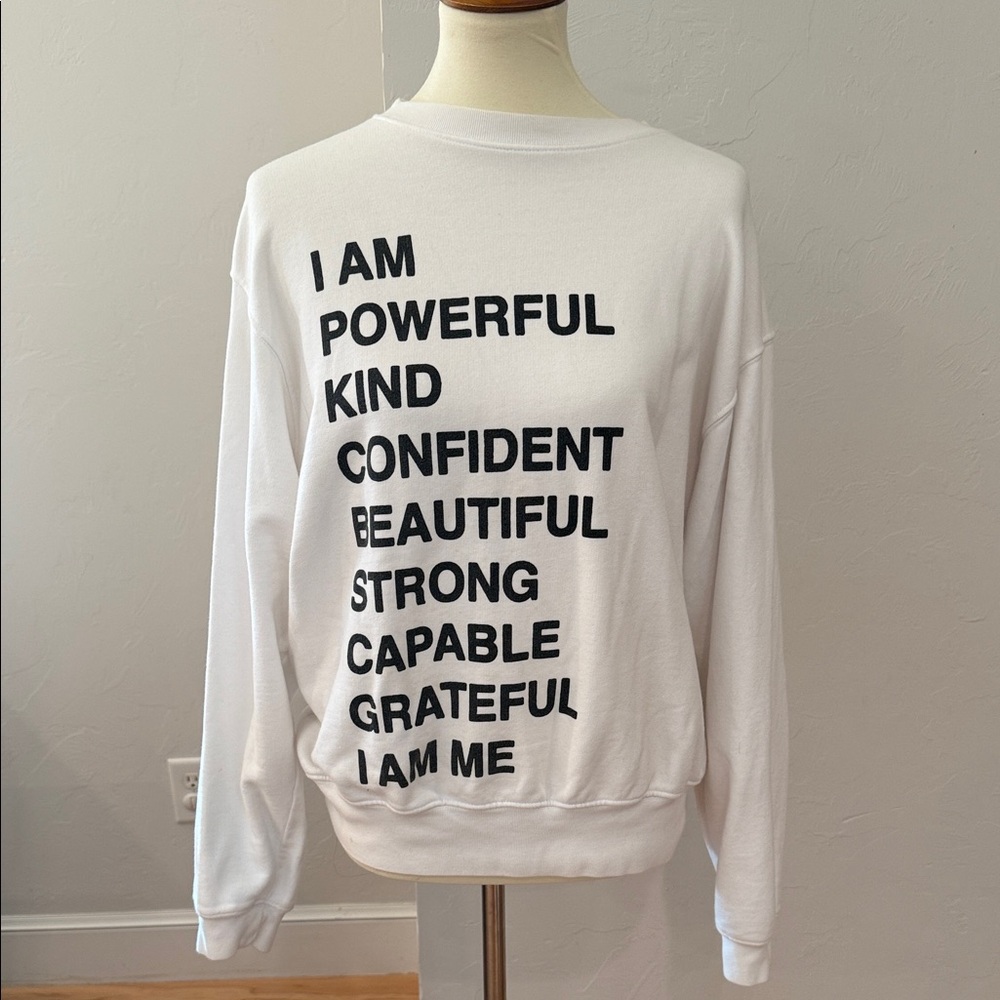 Anine Bing White Sweatshirt with Black Affirmation Text